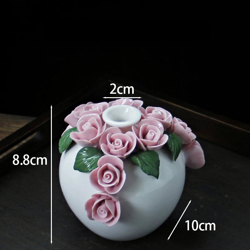 Vaso Decorativo de Cerâmica Pintado à Mão — Mini Vaso com Flores Secas para Mesa