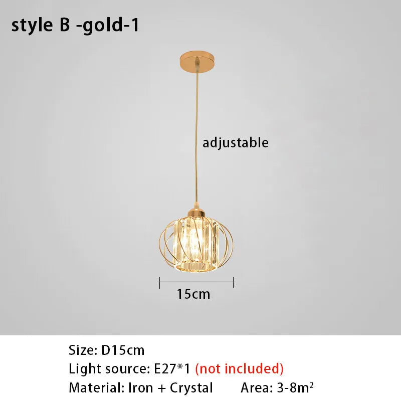 Lustre de Cristal LED Pendente — Luminária Nórdica Preta para Sala de Jantar