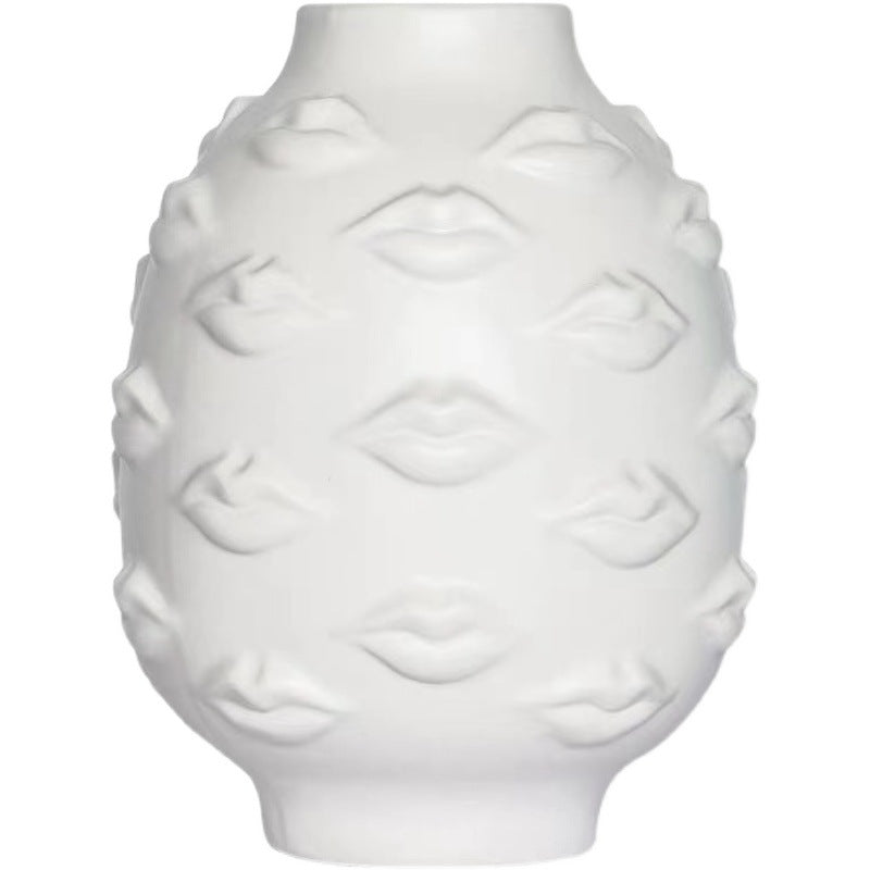Vaso Cerâmica Lábios 3D — Branco Decorativo para Flores Secas e Arranjos Criativos