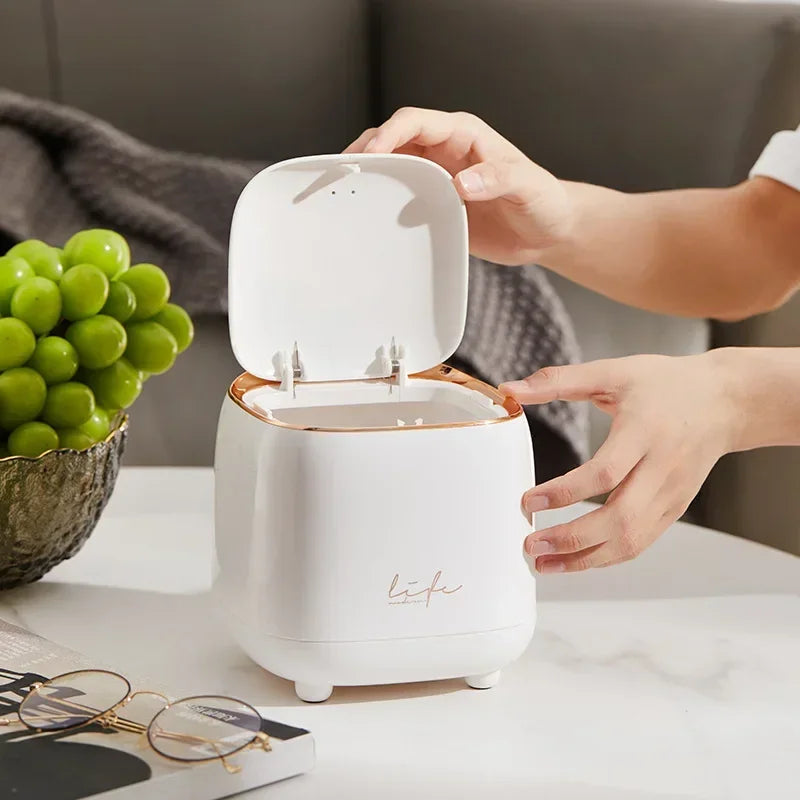 Mini Lixeira de Mesa Luxo Dupla Camada com Tampa de Pressão — Design Premium Moderno