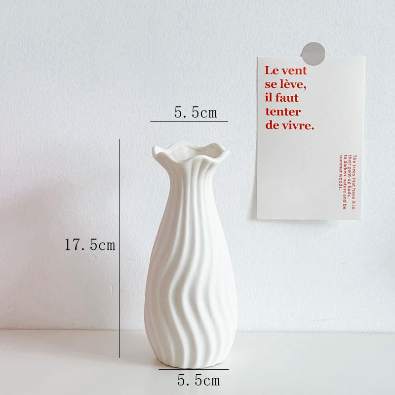 Vaso Cerâmica Grande Branco Nórdico — Para Flores Secas e Hidroponia na Sala