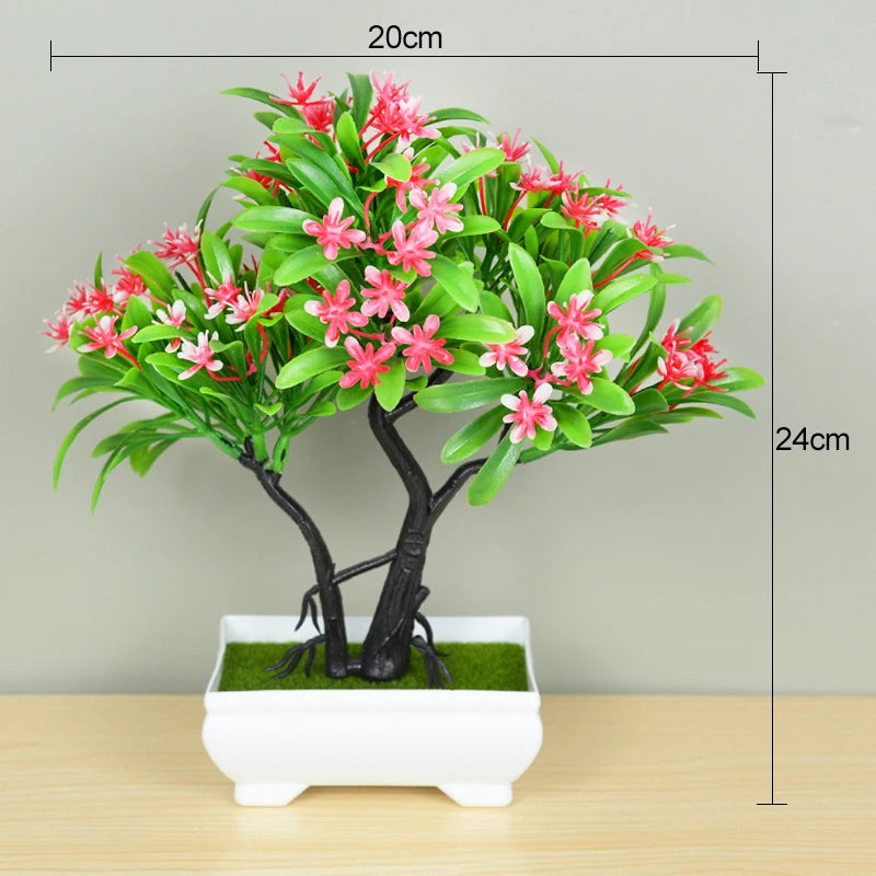 Bonsai Artificial com Vaso e Flores — Mini Árvore Decorativa para Mesa e Escritório