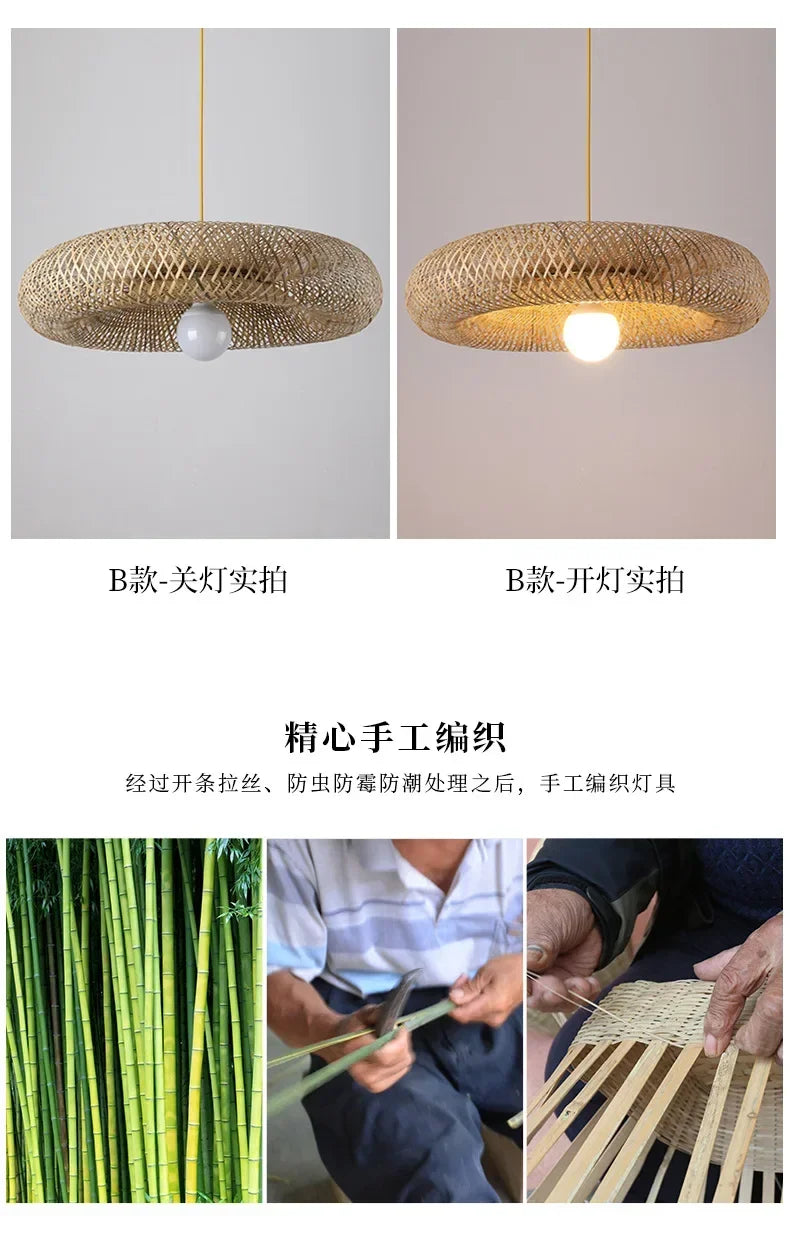 Pendente de Bambu Tecido a Mao — Luminaria Artesanal Boho