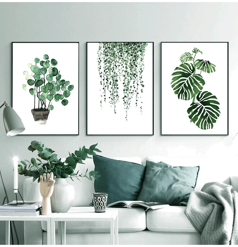 Quadro Decorativo Plantas Tropicais Folhas Verdes — Arte Escandinava Moderna para Sala