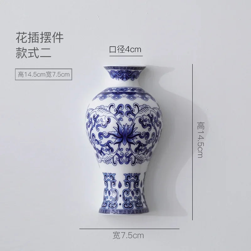 Vaso Cerâmica Azul e Branco Porcelana Pendurado — Bambu da Sorte e Sala de Estar