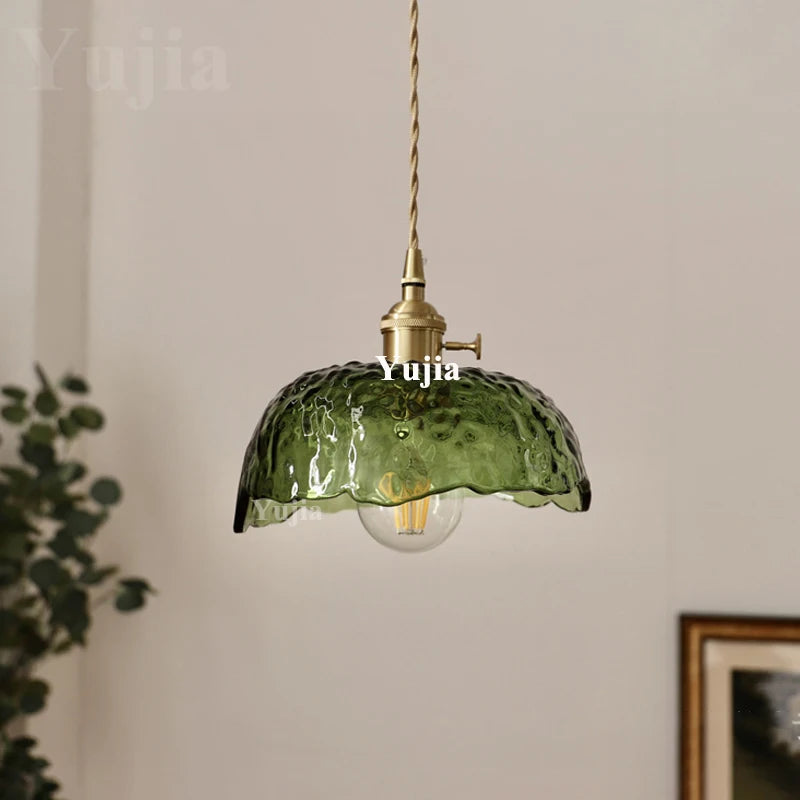 Pendente Nórdico Vidro Verde — Luminária de Latão para Cozinha e Sala de Jantar