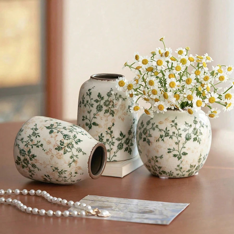 Vaso Cerâmica Rachado Gelo Artesanal Boho — Para Flores Frescas e Secas Sala e Escritório