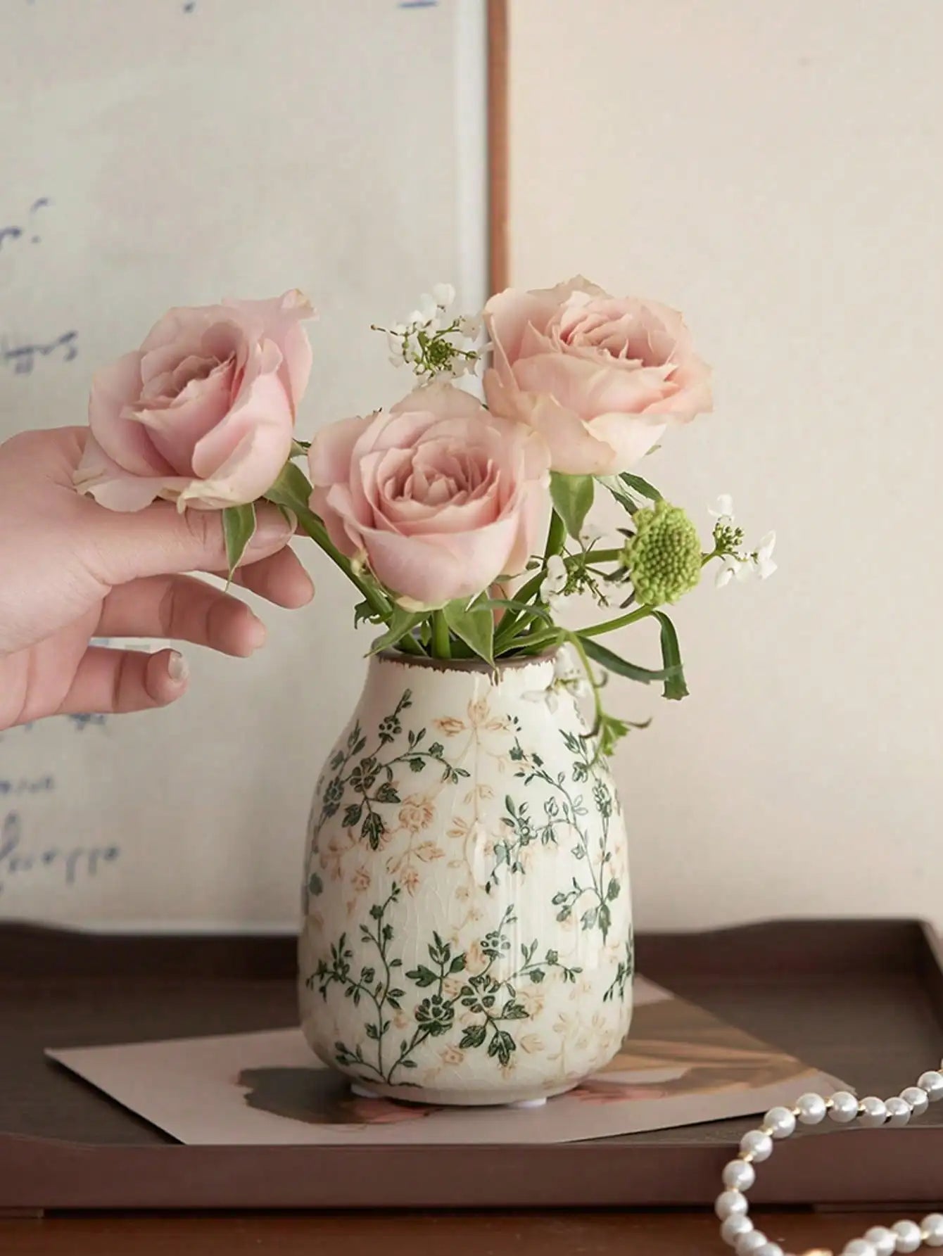 Vaso Cerâmica Rachado Gelo Artesanal Boho — Pequeno para Flores Secas e Escritório