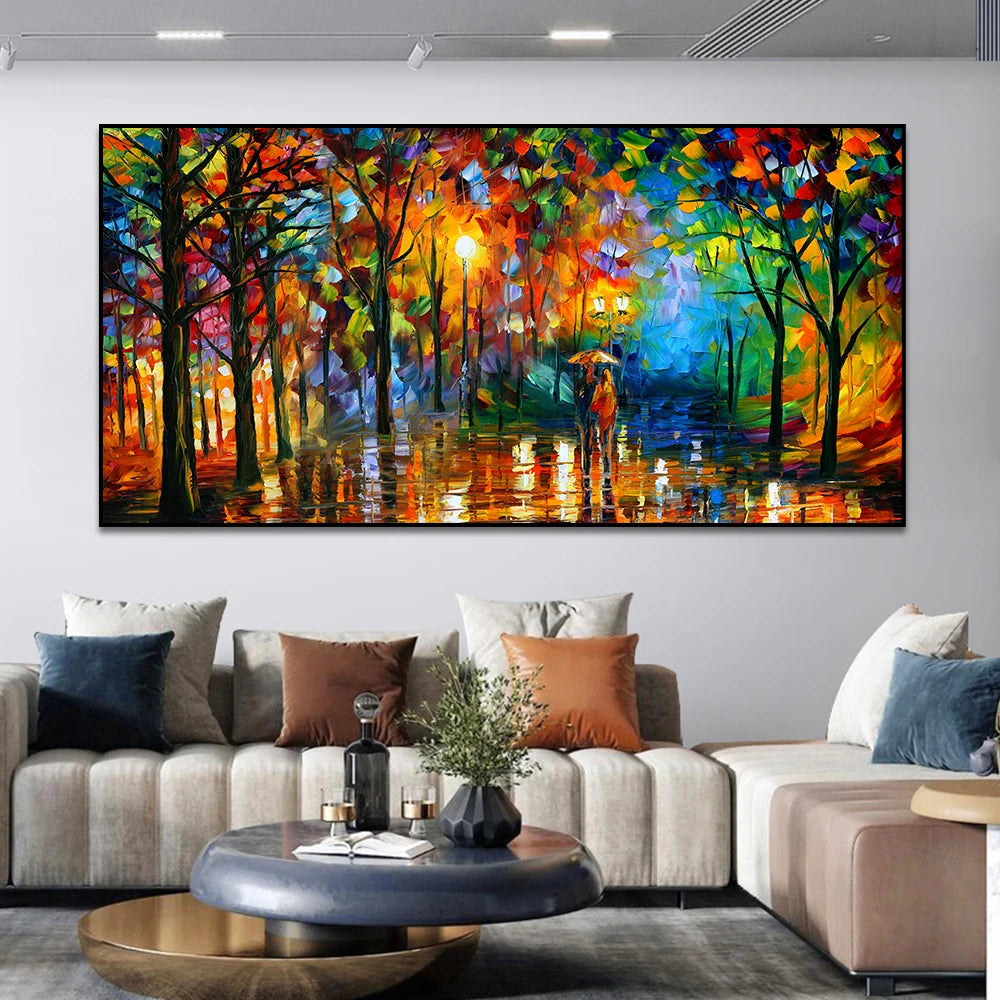 Quadro Decorativo Jardim Chuvoso Colorido — Arte de Paisagem Abstrata para Sala e Quarto