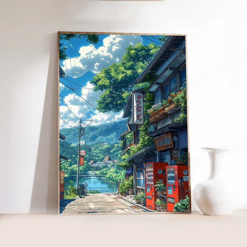 Quadro Decorativo Rua Japonesa Estilo Mangá — Arte Noturna para Sala e Café
