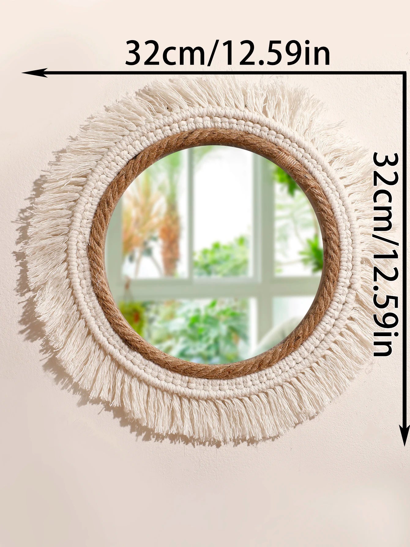 Espelho Decorativo Boho Tecido Trançado Redondo — Tapeçaria para Quarto e Sala