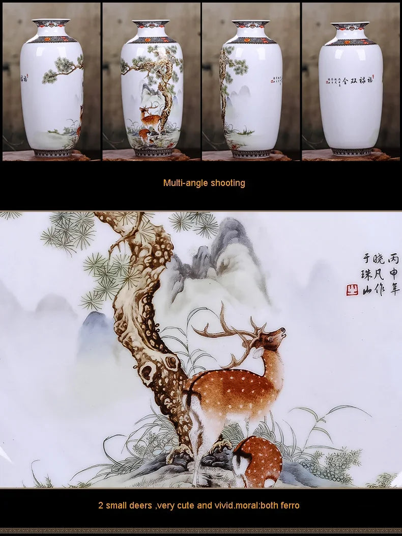 Vaso Cerâmica Jingdezhen Tradicional Chinês — Para Flores e Decoração de Sala