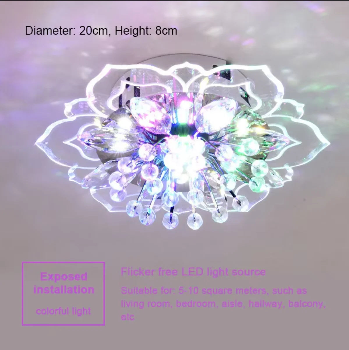 Lustre de Cristal Flor LED — Luminária de Teto para Sala, Quarto e Corredor