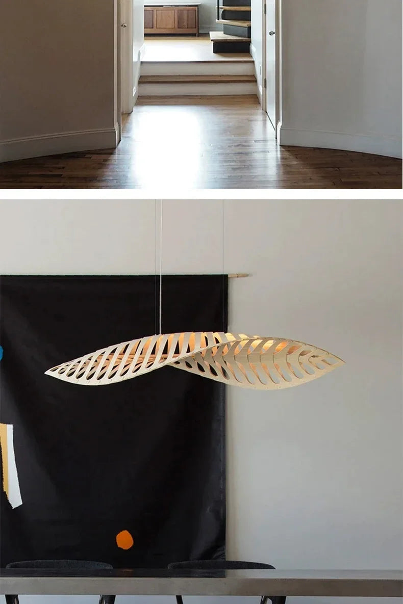 Lustre de Madeira Estilo Wabi Sabi — Pendente LED para Sala, Bar e Café