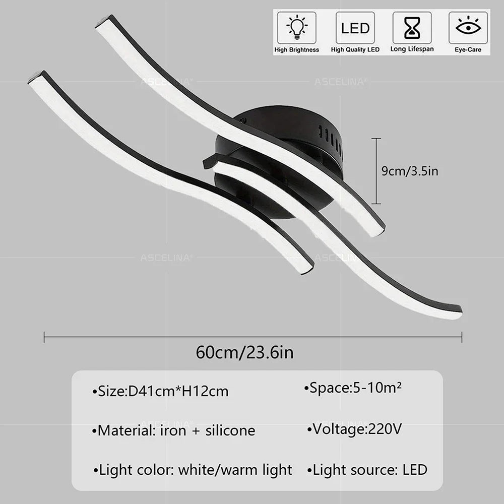 Luminária de Teto LED Onda — Lustre Decorativo para Sala, Quarto e Corredor