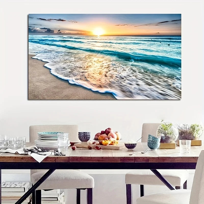 Quadro Decorativo Pôr do Sol na Praia — Arte de Paisagem Nórdica para Sala