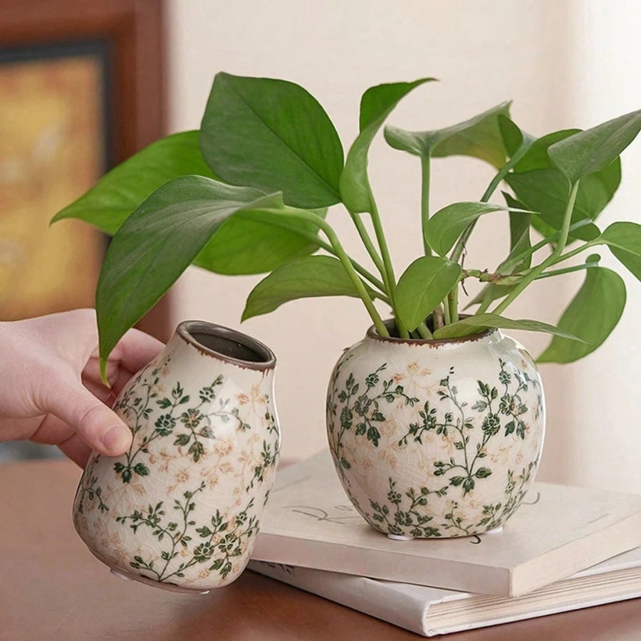 Vaso Cerâmica Rachado Gelo Artesanal Boho — Para Flores Frescas e Secas Sala e Escritório