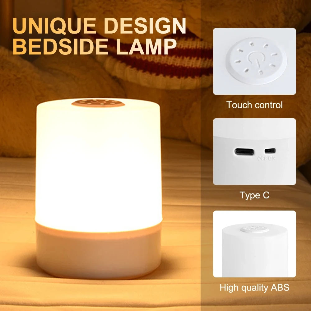 Luminária de Mesa Touch com Luz Noturna — 3 Modos Reguláveis e Recarregável para Quarto