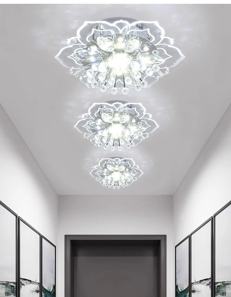 Lustre de Cristal Flor LED — Luminária de Teto para Sala, Quarto e Corredor