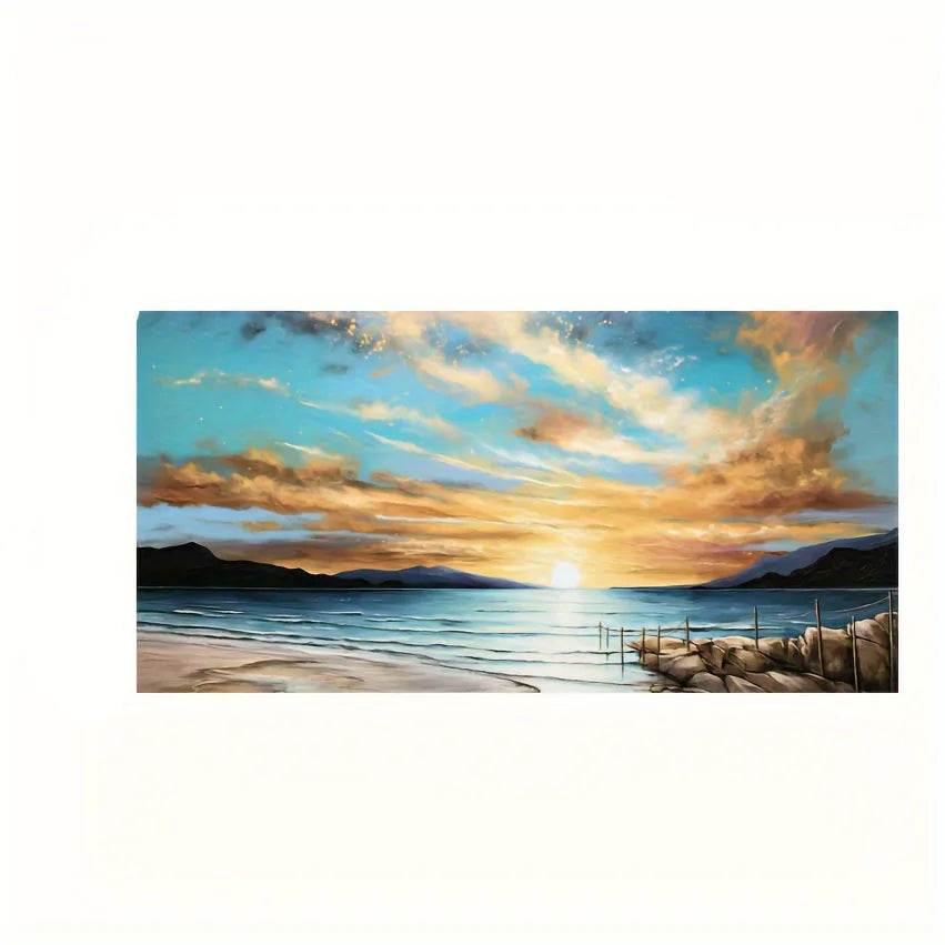 Quadro Decorativo Pôr do Sol na Praia — Arte de Paisagem Nórdica para Sala