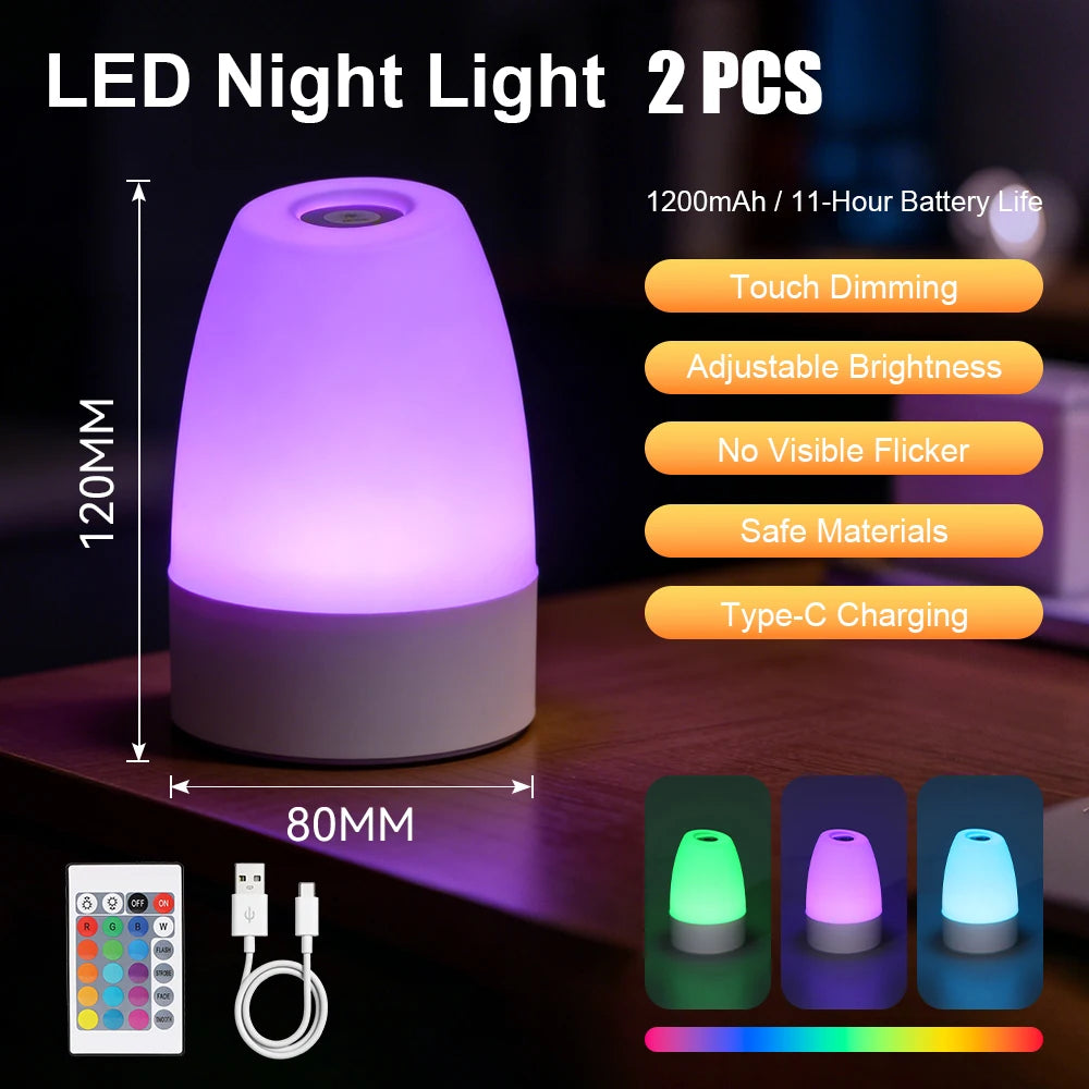 Luminária de Mesa Touch com Luz Noturna — 3 Modos Reguláveis e Recarregável para Quarto
