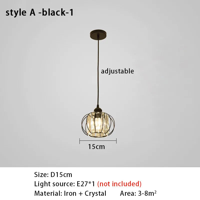 Lustre de Cristal LED Pendente — Luminária Nórdica Preta para Sala de Jantar