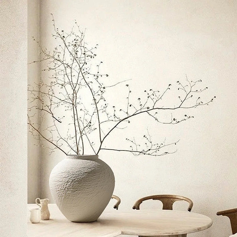 Vaso Wabi Sabi Cerâmica Minimalista — Flores Secas Estilo Mármore e Travertino