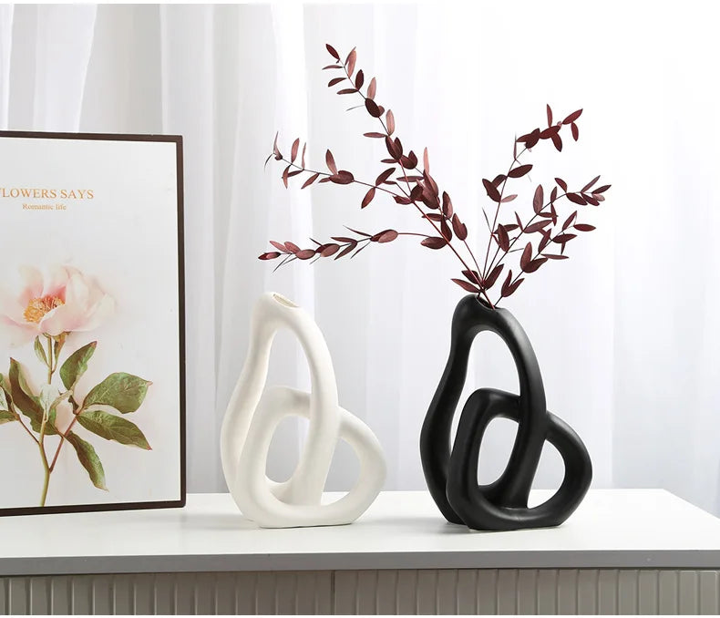 Vaso Cerâmica Abstrato CAPIRON — Arranjo Floral e Capim dos Pampas para Sala e Escritório