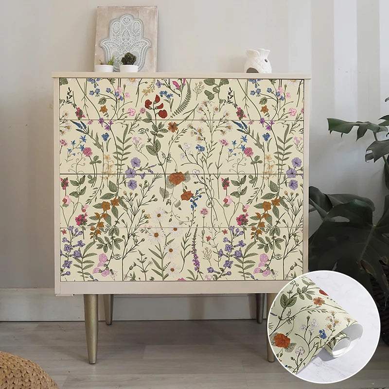 Papel de Parede Floral Amarelo Claro PVC Autocolante — Para Cozinha, Banheiro e Móveis