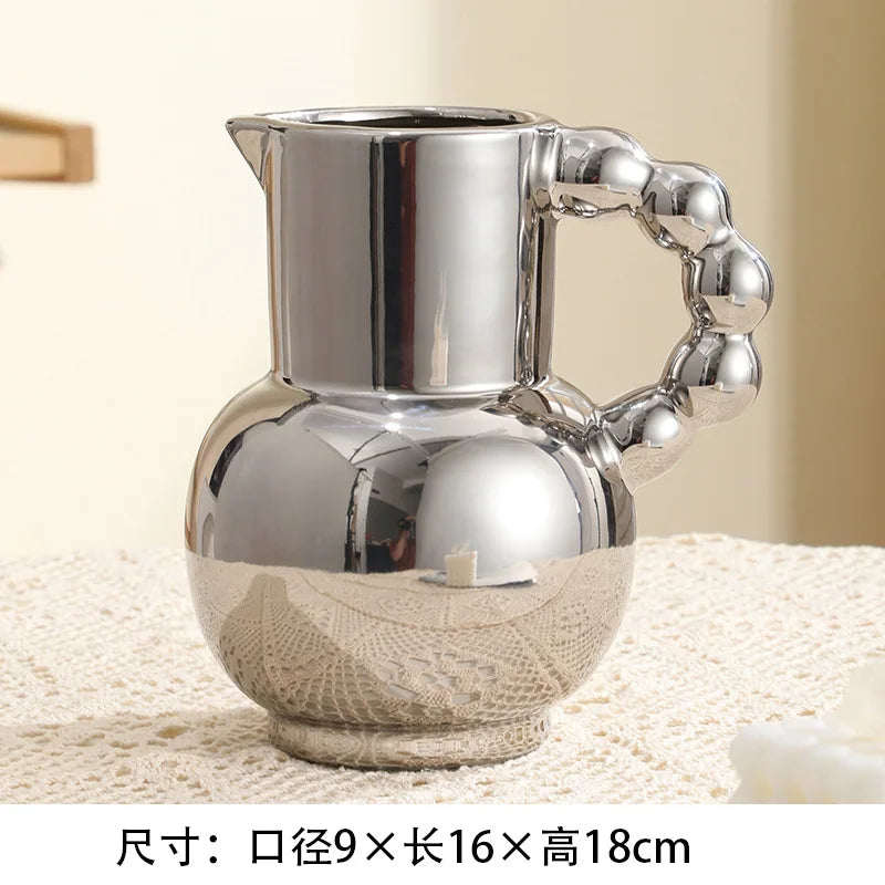 Vaso de Cerâmica Moderno com Alça — Vaso para Arranjos de Flores em Sala