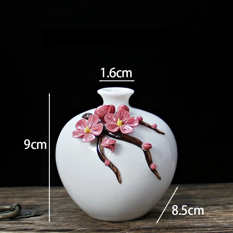 Vaso Decorativo de Cerâmica Pintado à Mão — Mini Vaso com Flores Secas para Mesa