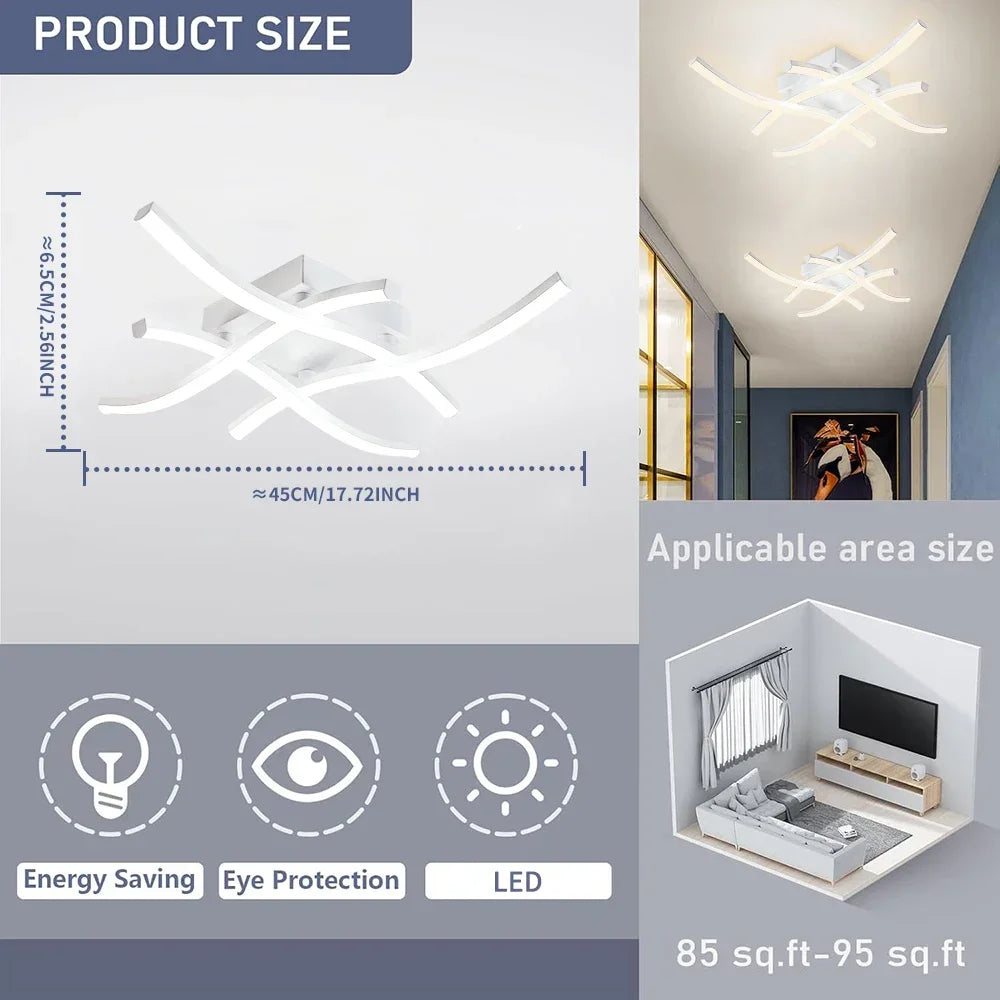 Luminária de Teto LED Ondulada Embutida — 3 Tons de Luz para Sala, Quarto e Corredor