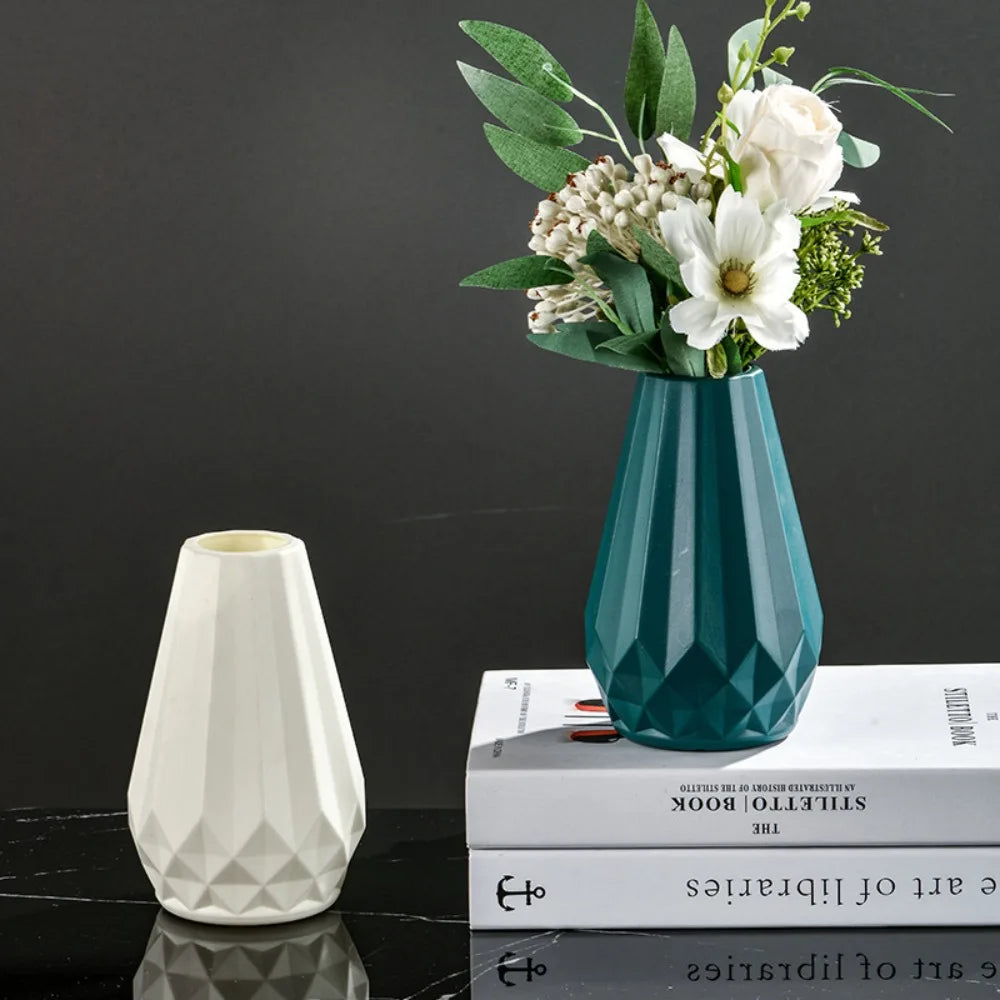 Vaso Plástico Estilo Cerâmica Diamante Nórdico — Para Arranjos Florais e Sala