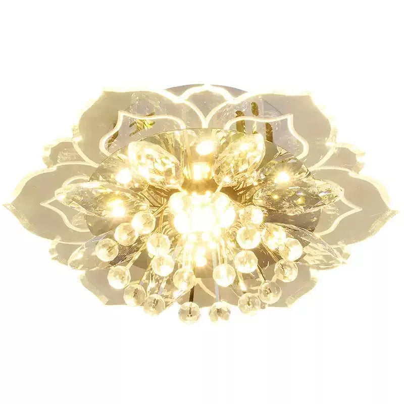 Lustre de Cristal Flor LED — Luminária de Teto para Sala, Quarto e Corredor