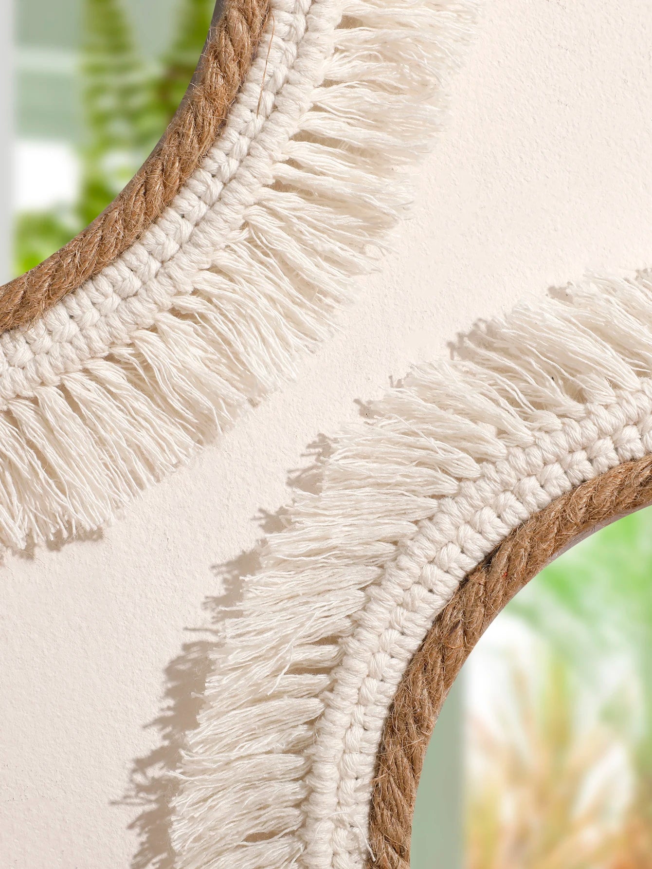 Espelho Decorativo Boho Tecido Trançado Redondo — Tapeçaria para Quarto e Sala