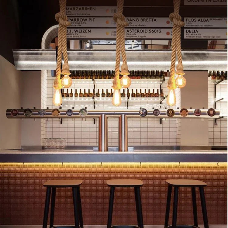 Pendente de Corda de Sisal Vintage Estilo Americano — Lustre Industrial Trançado para Bar e Sala