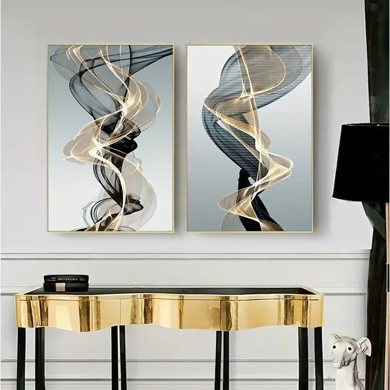 Kit 3 Quadros Canvas Ribbon Abstrato — Arte Nórdica para Quarto, Sala e Corredor