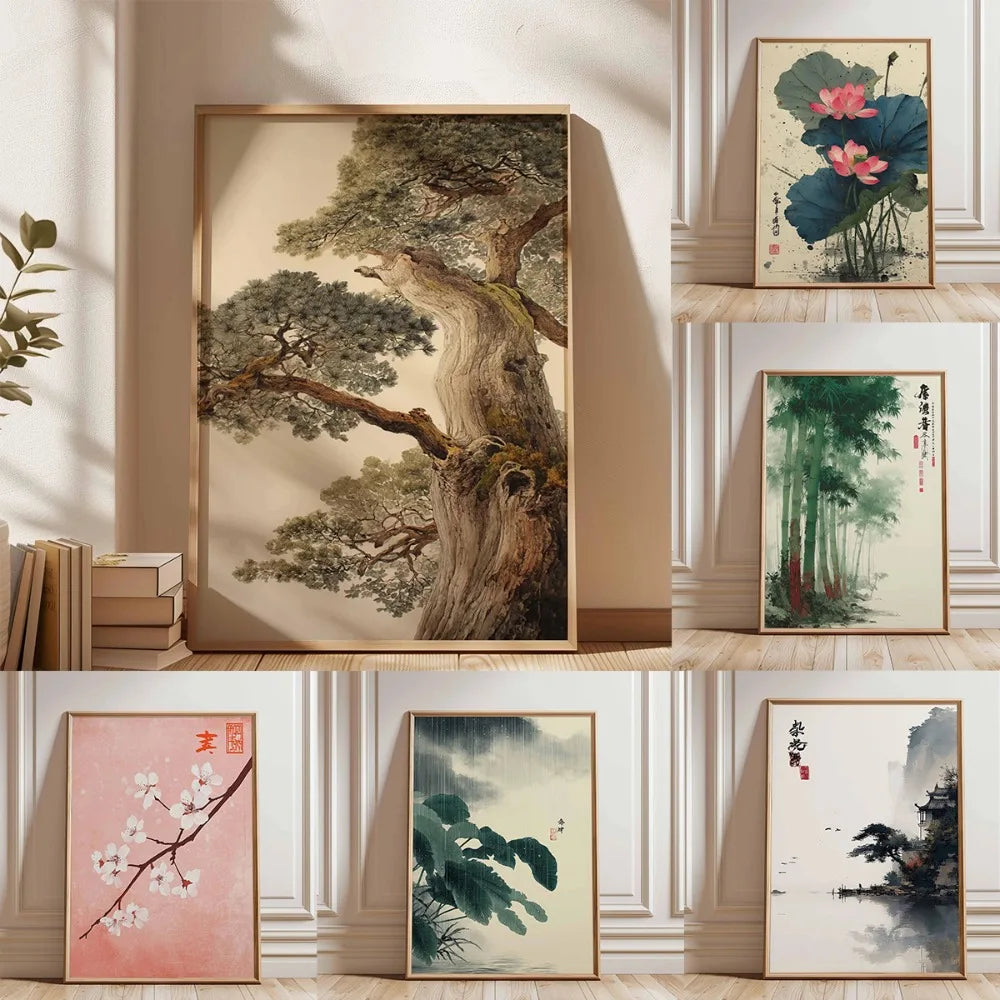 Quadro Decorativo Pinheiro Japonês sem Moldura — Arte Zen para Sala e Quarto
