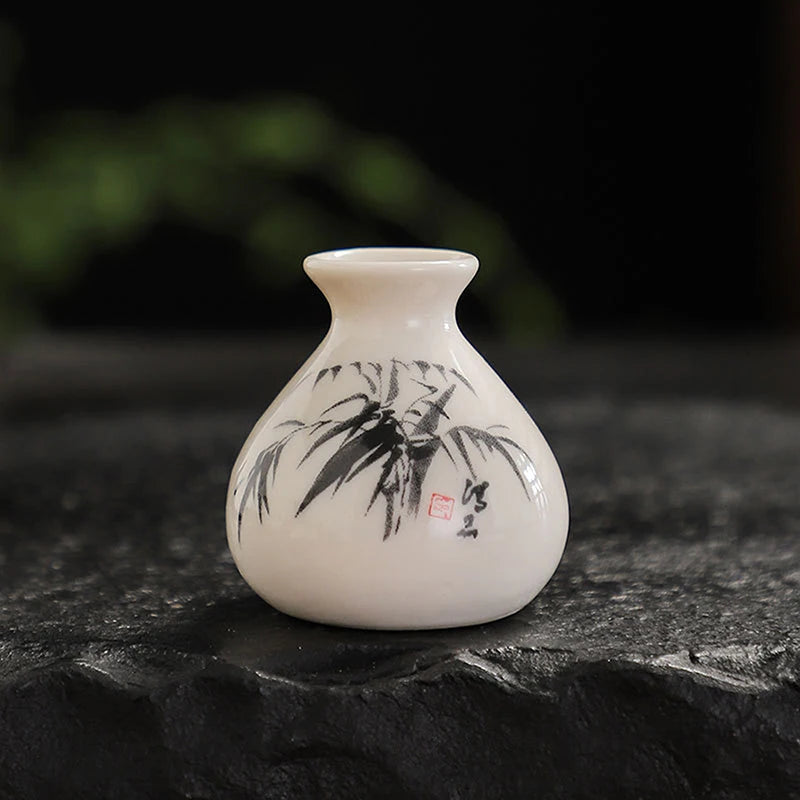 Vaso Cerâmica Mini Chinês Retrô — Porta-Palito e Porta-Hastes Decorativo