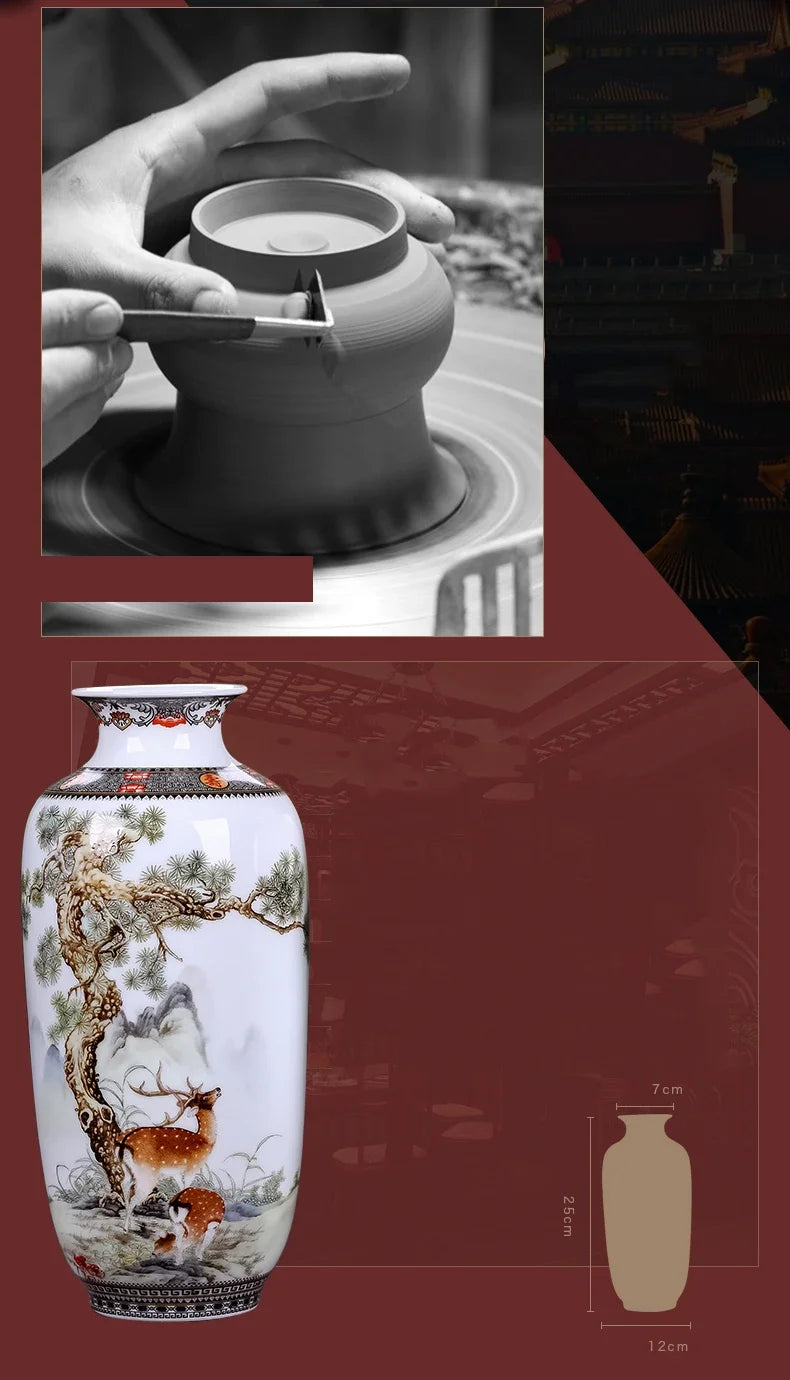 Vaso Cerâmica Jingdezhen Tradicional Chinês — Para Flores e Decoração de Sala