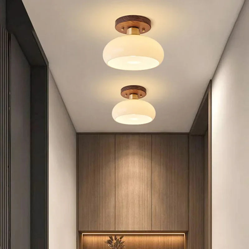 Luminária de Teto Estilo Chinês Luxo — Nogueira e Bronze para Hall, Entrada e Varanda