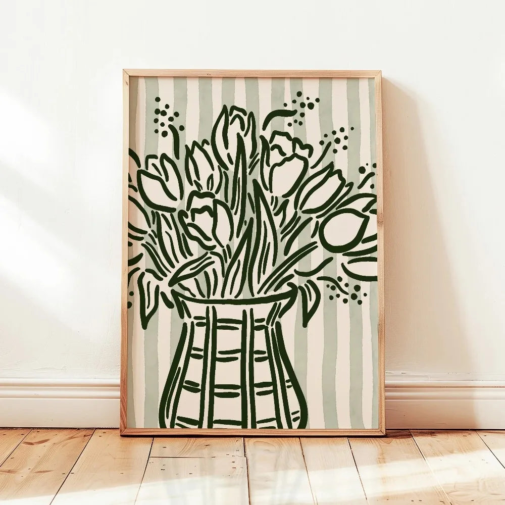 Quadro Decorativo Floral Bege Retrô sem Moldura — Arte Botânica para Sala