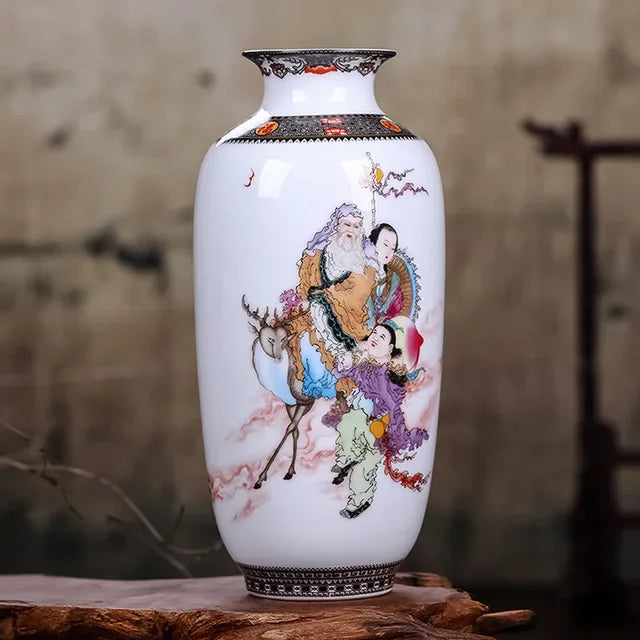 Vaso Cerâmica Jingdezhen Tradicional Chinês — Para Flores e Decoração de Sala