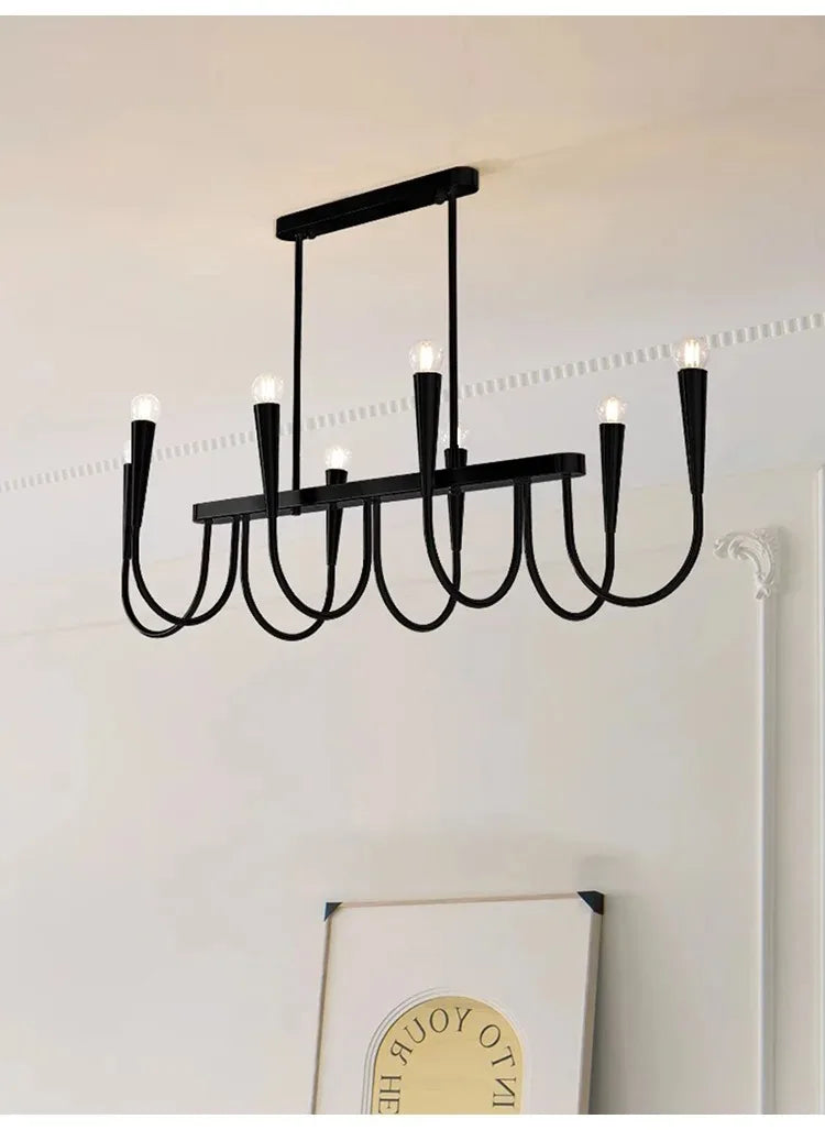 Lustre de Vela Pendente Preto Estilo Francês — Luminária de Luxo para Sala de Estar
