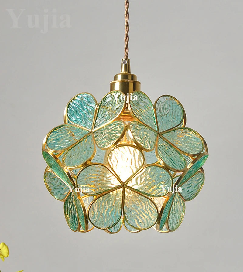 Pendente Nórdico Vidro Verde — Luminária de Latão para Cozinha e Sala de Jantar