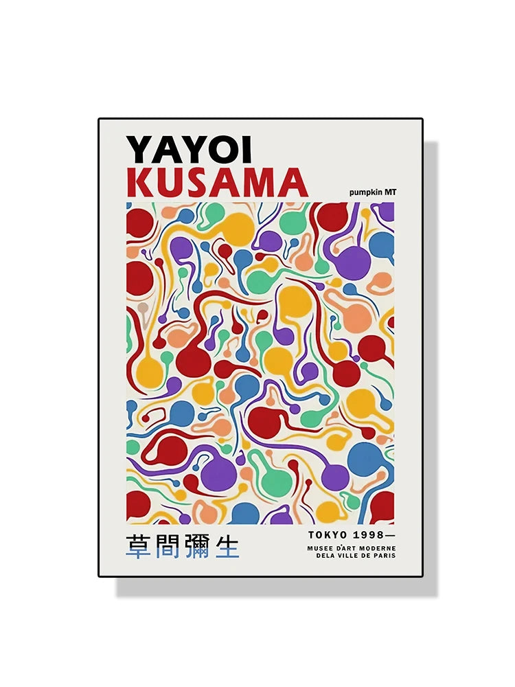 Quadro Decorativo Aboboras e Flores Yayoi Kusama — Arte Abstrata para Sala