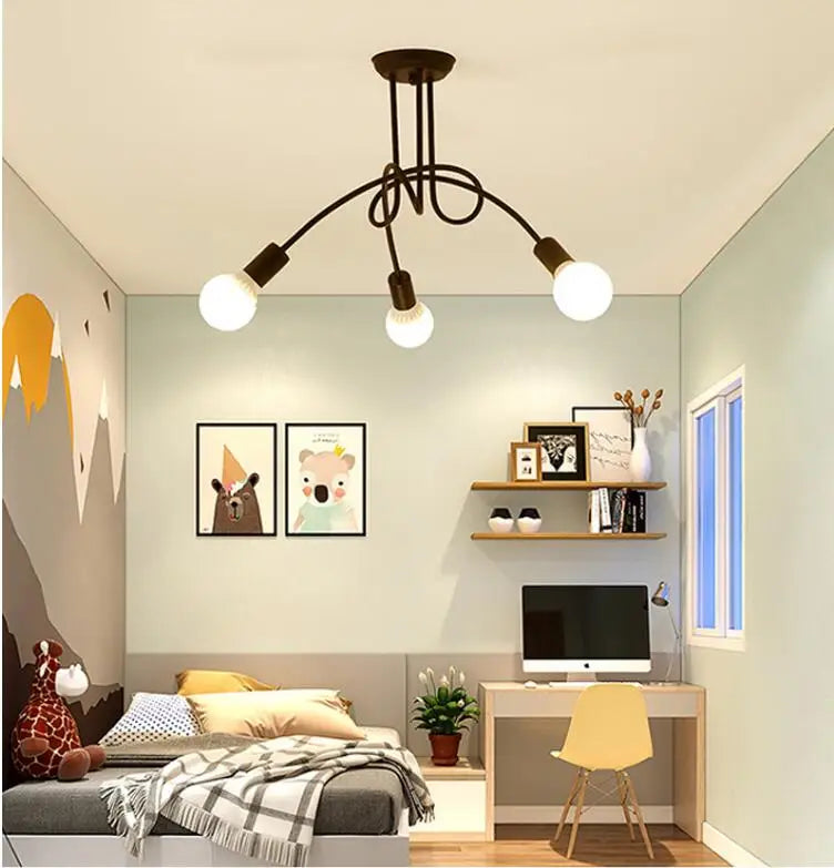 Lustre Retrô de Ferro Forjado LED — Luminária de Teto Preta e Branca para Sala