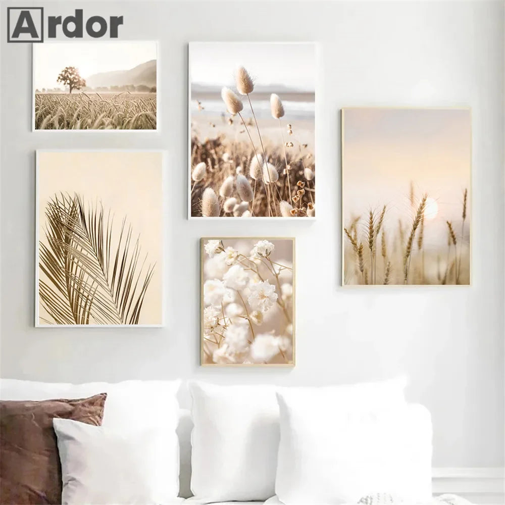 Quadro Decorativo Pôr do Sol Lago e Barco — Arte de Paisagem Nórdica para Sala