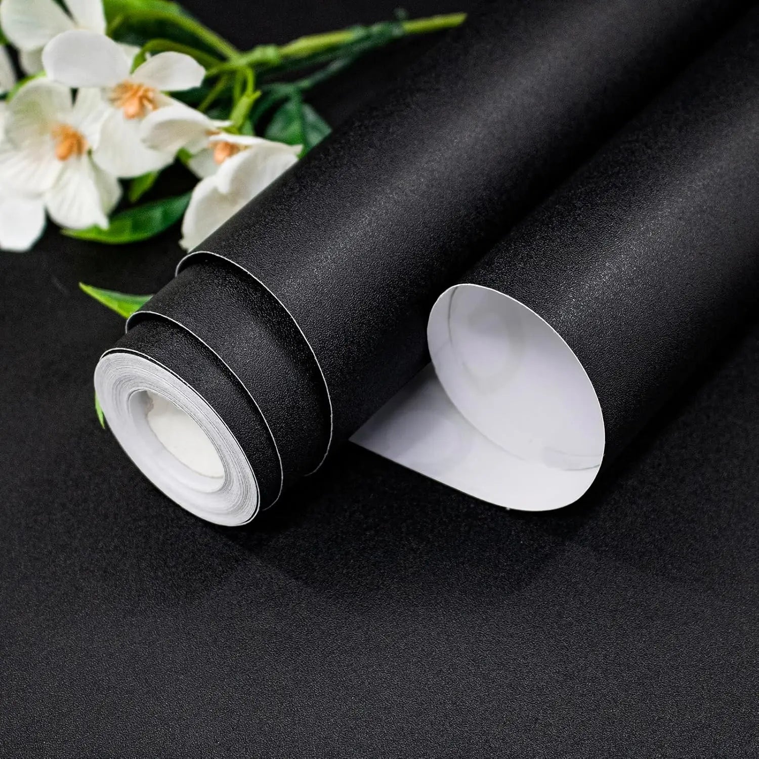 Papel de Parede PVC Autocolante Fosco Verde, Branco e Preto — Para Sala e Prateleiras