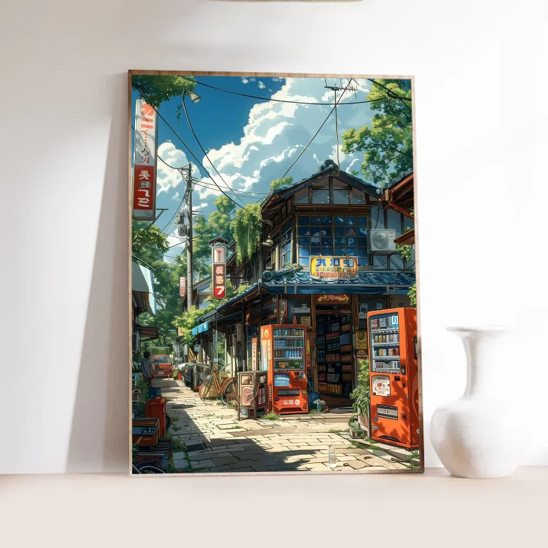 Quadro Decorativo Rua Japonesa Estilo Mangá — Arte Noturna para Sala e Café